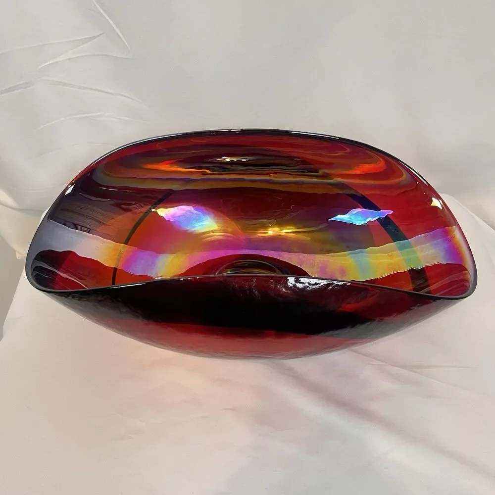 Crate & Barrel Iridescent Fossili Murano Oil Slick Glass Centerpiece Bowl